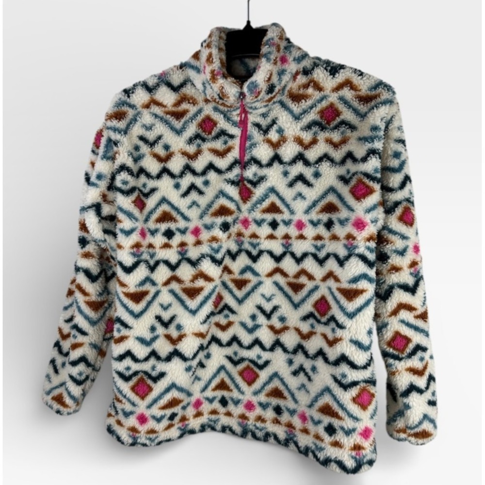 Eddie Bauer Women's Ultra Soft Fleece 1/4 Zip Aztec LS Pullover Top Cozy Large - Picture 3 of 8